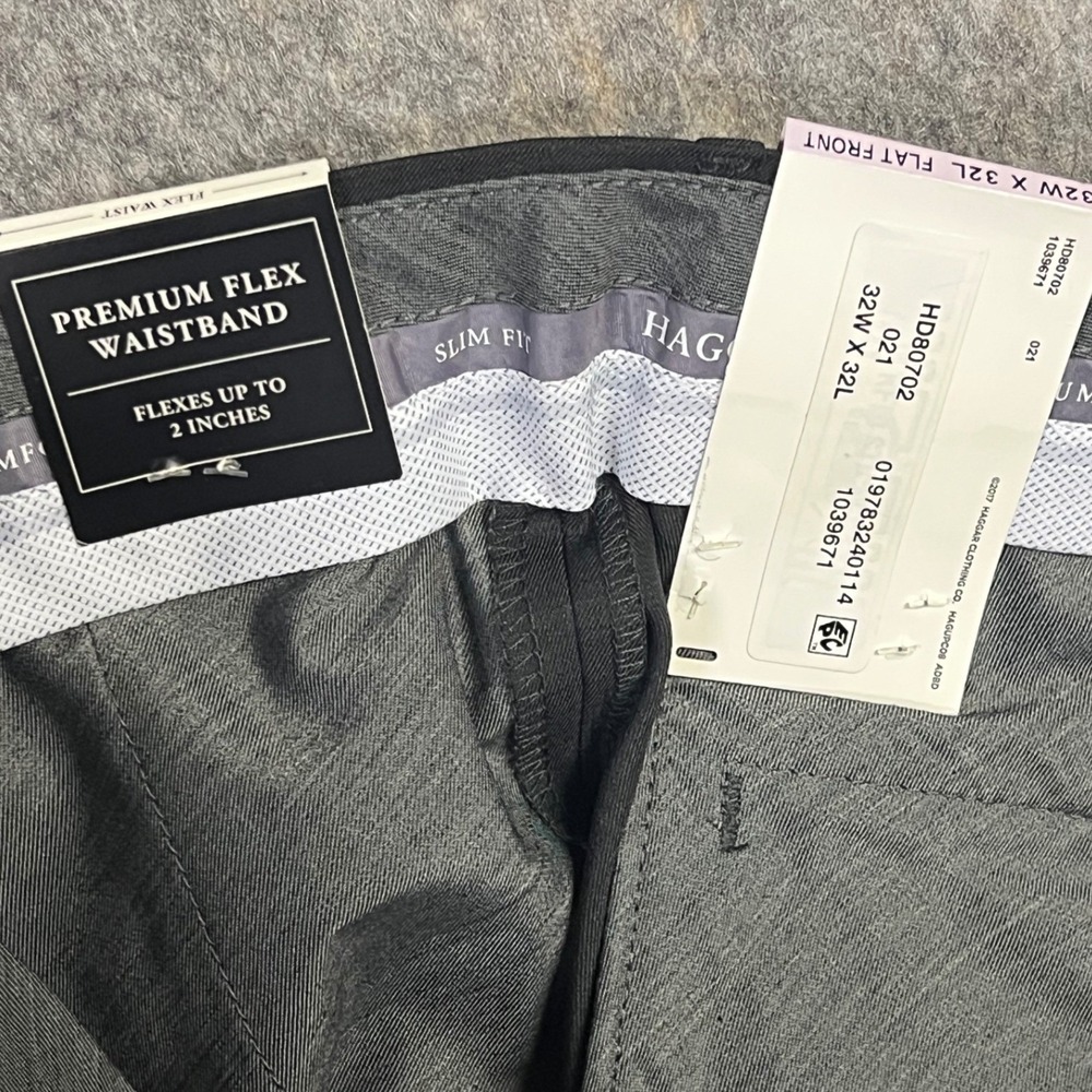 Haggar Men's Dress Pants 32x32 Slim Fit Dark Grey Houndstooth 4-Way Stretch New - Picture 4 of 8